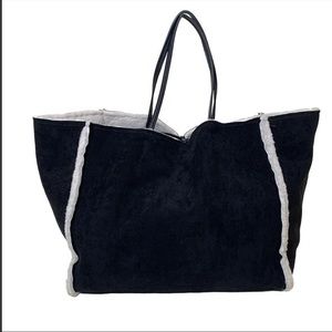 Ah•Dorned Black vegan suede & White Sherpa Sienna Tote NWT